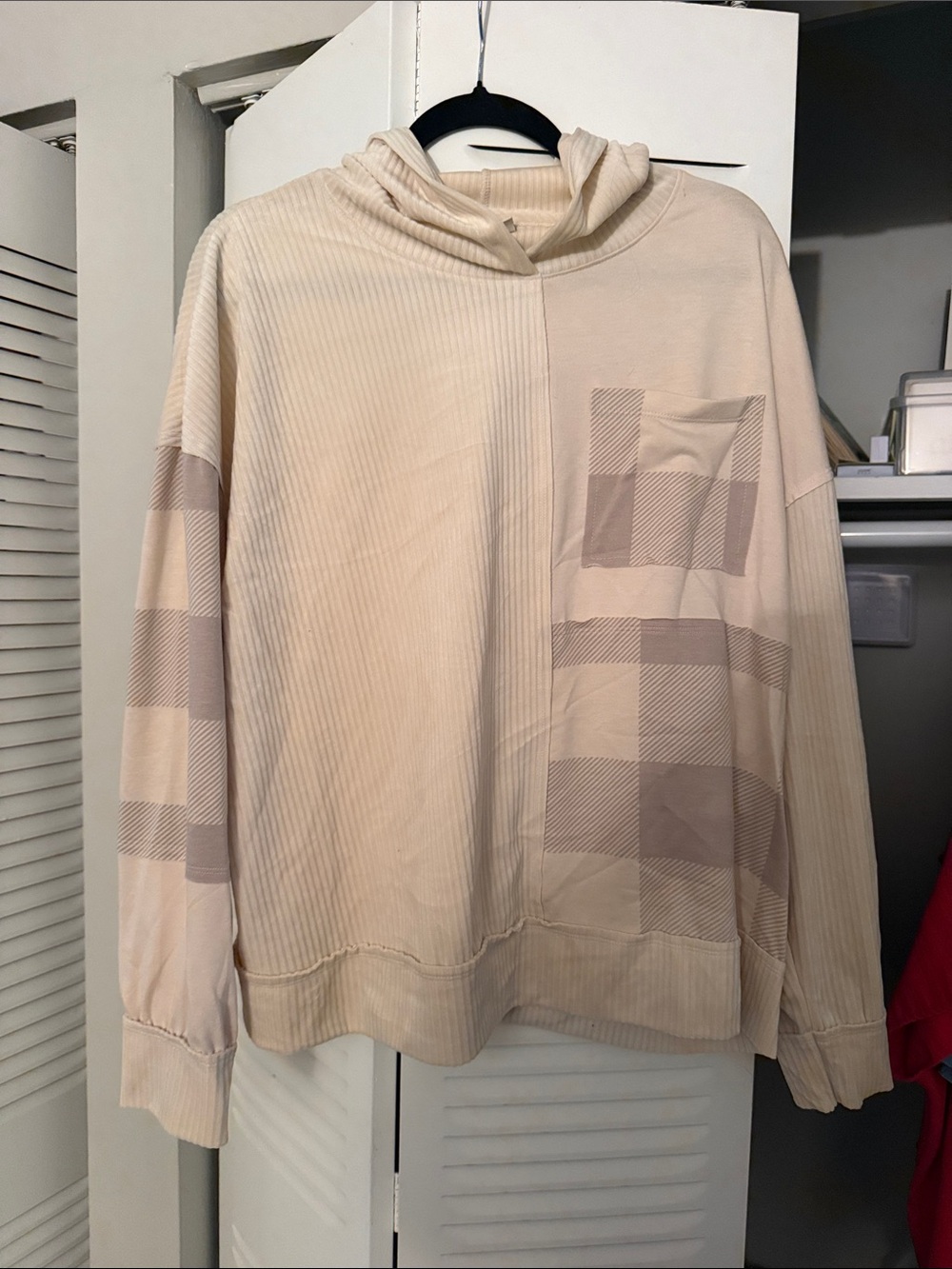 Cato Cream Crewneck Sweater with Check Patch Details